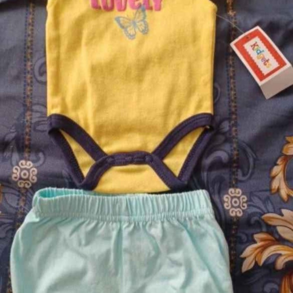 Yellow and Blue Baby Bodysuit Set